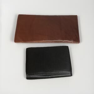 Set Of 2 Vintage Genuine Leather Wallets - Brown One Is Piel Brand